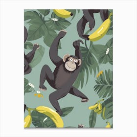 Gorilla Art With Bananas Cartoon Illustration 5 Canvas Print