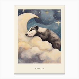 Sleeping Baby Badger Nursery Poster Canvas Print