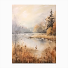 Lake In The Woods In Autumn, Painting 63 Canvas Print