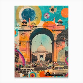 Delhi   Retro Collage Style 2 Canvas Print