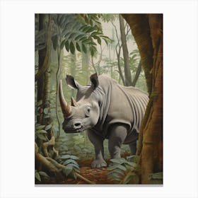 Rhino In The Shadows Of The Trees Realistic Illustration 3 Canvas Print