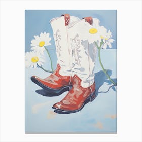 A Painting Of Cowboy Boots With Daisies Flowers, Fauvist Style, Still Life 2 Canvas Print