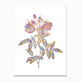 Stained Glass Hudson Rose Mosaic Botanical Illustration on White Canvas Print