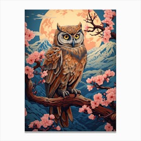 Owl Animal Drawing In The Style Of Ukiyo E 3 Canvas Print