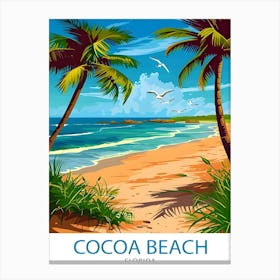 Cocoa Beach Florida Print Surfing Paradise Art Space Coast Poster Florida Beach Wall Decor Atlantic Ocean Illustration Coastal Town Artwork Canvas Print