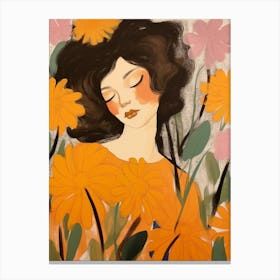 Woman With Autumnal Flowers Marigold 3 Canvas Print