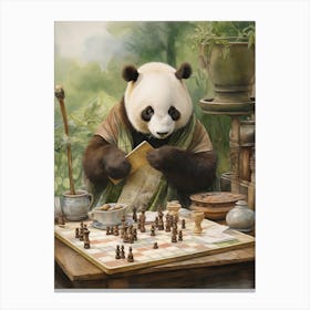 Panda Art Playing Chess Watercolour 2 Canvas Print
