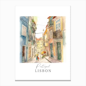 Portugal Lisbon Storybook 2 Travel Poster Watercolour Canvas Print