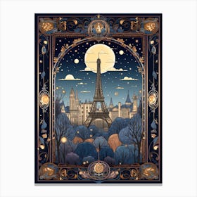 Paris, France, Tarot Card Travel  Line Art 3 Canvas Print