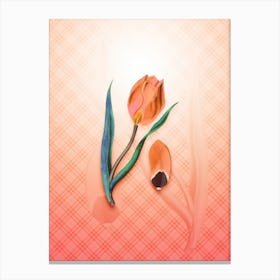 Sun's Eye Tulip Vintage Botanical in Peach Fuzz Tartan Plaid Pattern n.0152 Canvas Print