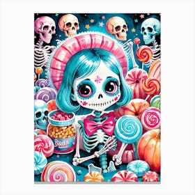 Cute Skeleton Candy Halloween Painting (8) Canvas Print