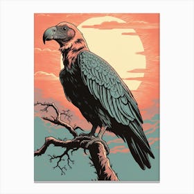 Vintage Bird Linocut Vulture 1 Canvas Print