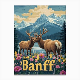 Aihrgdesign A Retro Travel Poster For Banff Canvas Print