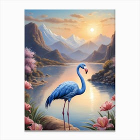 Floral Blue Flamingo Painting (33) Canvas Print