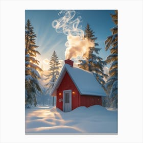 Red Cabin In The Snow Canvas Print