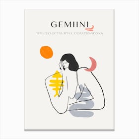 Gemini Zodiac Sign One Line Canvas Print