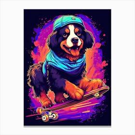 Bernese Mountain Dog Skateboarding Illustration 3 Canvas Print