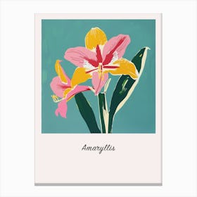 Amaryllis 2 Square Flower Illustration Poster Canvas Print