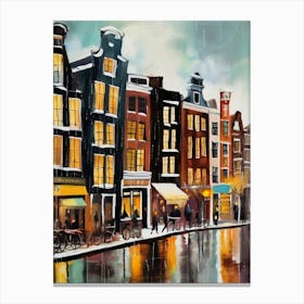 Amsterdam cafes, winter season, winter oil colors, pedestrians in the street, winter clothes, rain falling, Amsterdam print, Netherlands print, travel gift, Netherlands poster.7 11 Lienzo