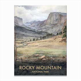 Rocky Mountain National Park Watercolour Vintage Travel Poster 4 Canvas Print