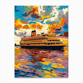 The Staten Island Ferry New York Colourful Silkscreen Illustration 4 Canvas Print