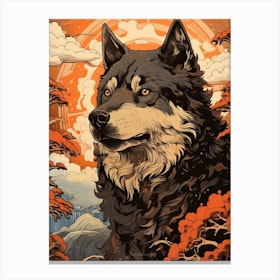 Dog Animal Drawing In The Style Of Ukiyo E 3 Canvas Print