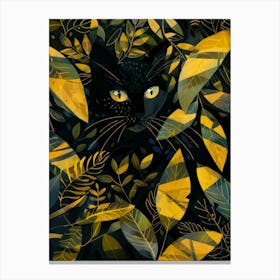 Black Cat In The Leaves Canvas Print