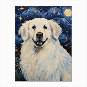 Great Pyrenees Dog Starry Night Dog Portrait Canvas Print