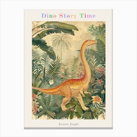 Dinosaur Wandering Through The Jungle Vintage Illustration Poster Canvas Print
