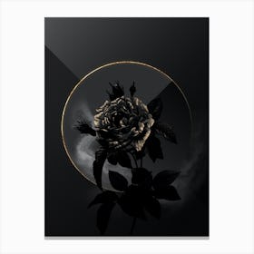 Shadowy Vintage Pink French Rose Botanical on Black with Gold Canvas Print