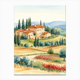 Watercolor Landscape In Tuscany Canvas Print