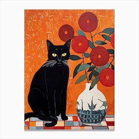 Rose Flower Vase And A Cat, A Painting In The Style Of Matisse 4 Canvas Print