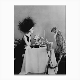 Model Having Dinner With A Cheetah Canvas Print