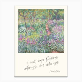 Flowers Impressionist Landscape with Inspirational Quote Canvas Print