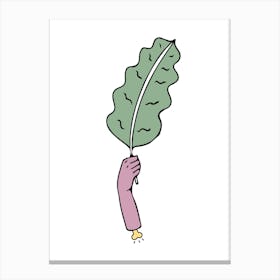 Hand Holding A Leaf Illustration Canvas Print