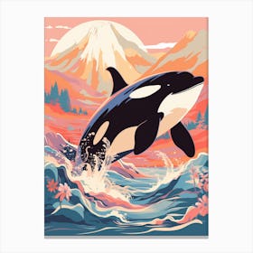 Orca Whale At Sunrise Orange Pastel Canvas Print