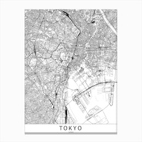 Tokyo White Map Canvas Print