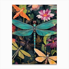 Dragonfly Collage Bright Colours 10 Canvas Print