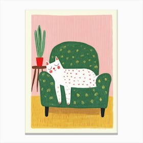 Sleepy White Cat On the Sofa Colorful Canvas Print