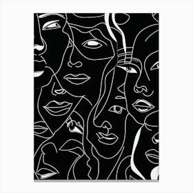 Faces In Black And White Line Art 4 Canvas Print