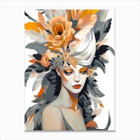 woman with flowers and feathers Canvas Print