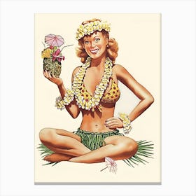Pinup Erotic Hawaii Woman With Tropic Cocktail Canvas Print