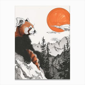 Red Panda Looking At A Sunset From A Mountaintop Ink Illustration 4 Canvas Print