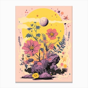 Abstract Landscape Risograph Style Flower Moon Canvas Print