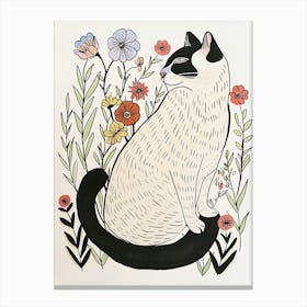 Cute Norwegian Cat With Flowers Illustration 2 Canvas Print