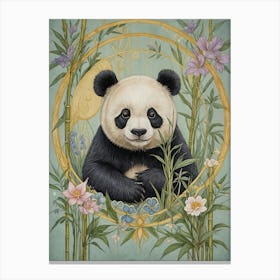 Panda Bear Bamboo Portrait In Pastel Colours Canvas Print