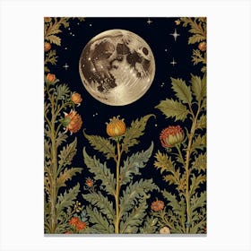 Moon And Flowers Style William Morris Art Print 3 Canvas Print