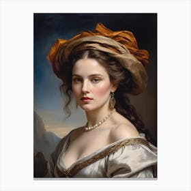 Elegant Classic Woman Portrait Painting (26) Canvas Print