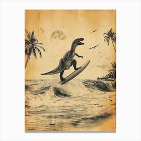 Vintage Giganotosaurus Dinosaur On A Surf Board 1 Canvas Print