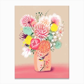 Bouquet In Bird Vase Canvas Print